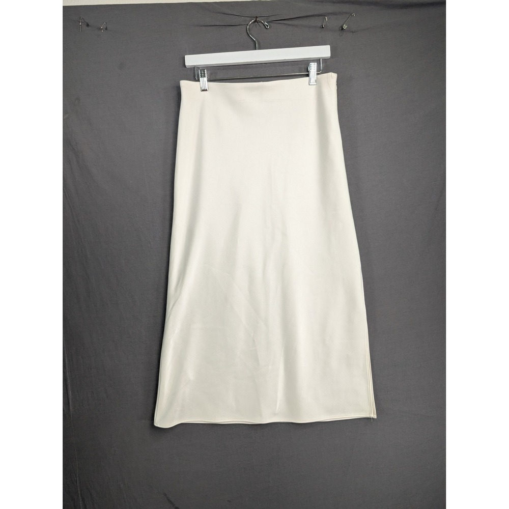 HM Cream Faux Leather Midi Skirt Side Slit Off White Small